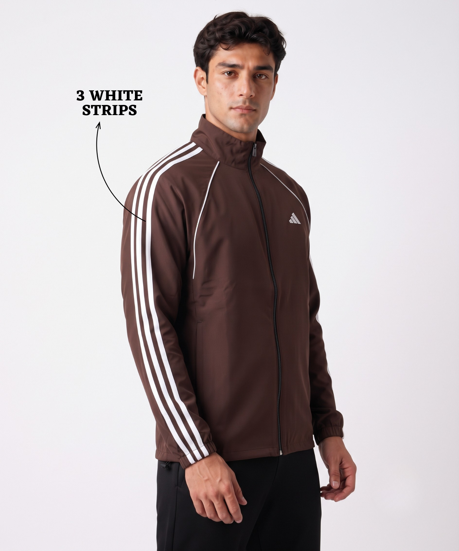 Men's Premium Imported Ns Terry Lycra Jacket with 3 White Strips Design & Piping Detail | Without Inner Lining | 180-190 GSM | Regular Fit — view 9