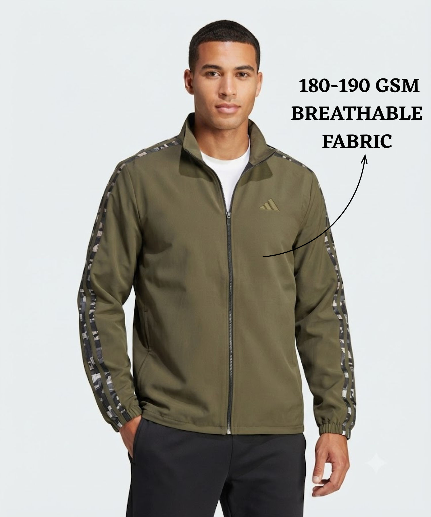 Men's Premium Imported Ns Terry Lycra Sports Jacket with Camouflage Style 3 Strips Design | With Inner Lining | 180-190 GSM | Regular Fit — view 4