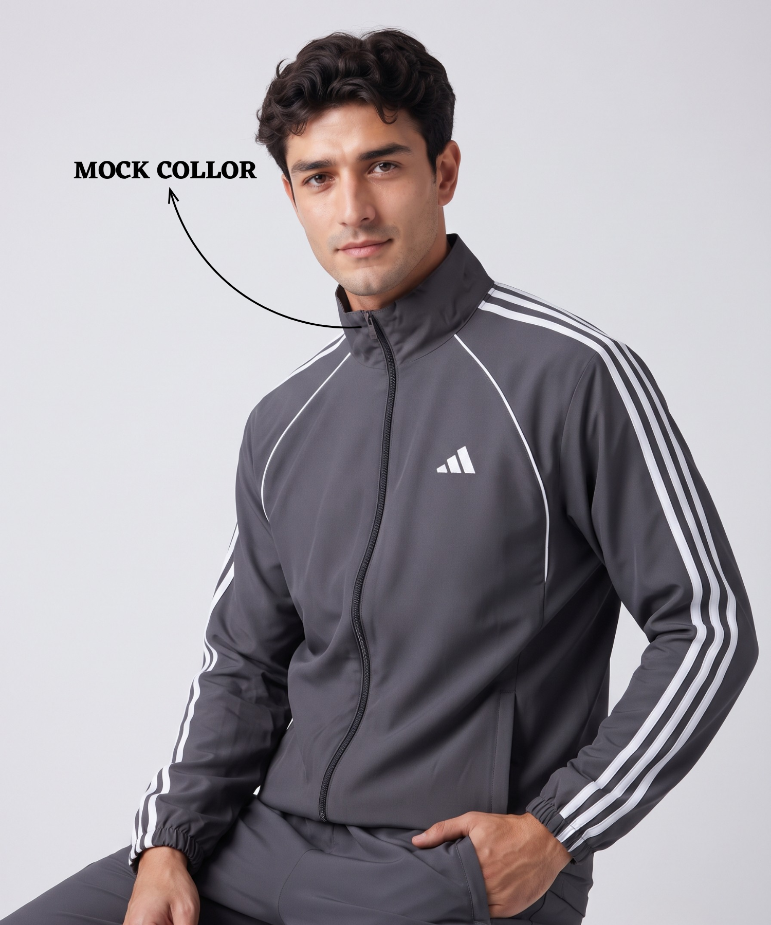Men's Premium Imported Ns Terry Lycra Jacket with 3 White Strips Design & Piping Detail | Without Inner Lining | 180-190 GSM | Regular Fit — view 8