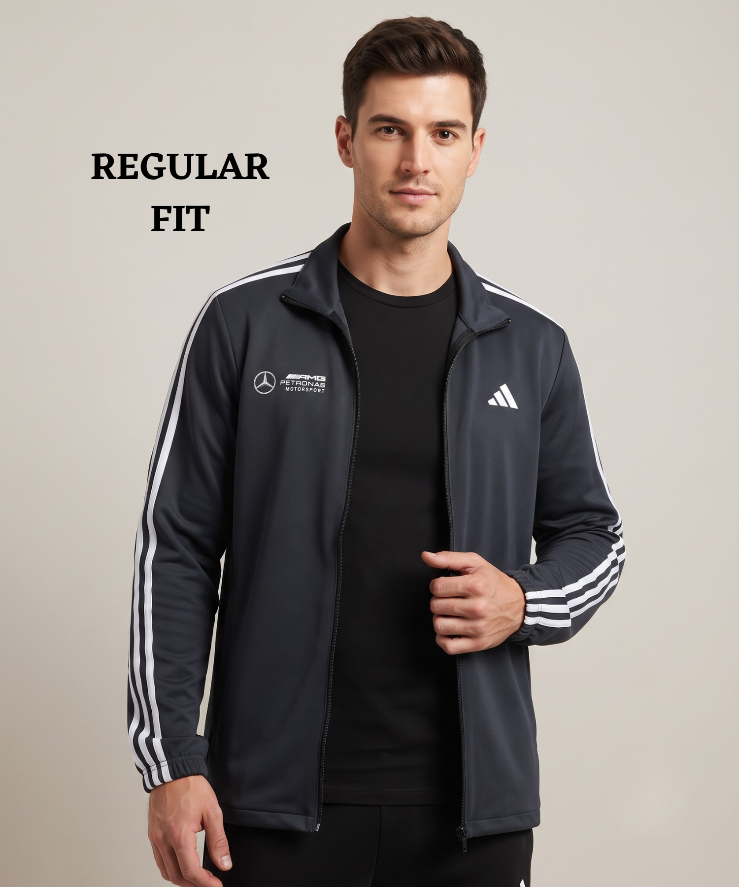 Men's Premium Imported Ns Terry Lycra Sports Jacket with 3Strips Design | Without Inner Lining | 180-190 GSM | Regular Fit — view 8