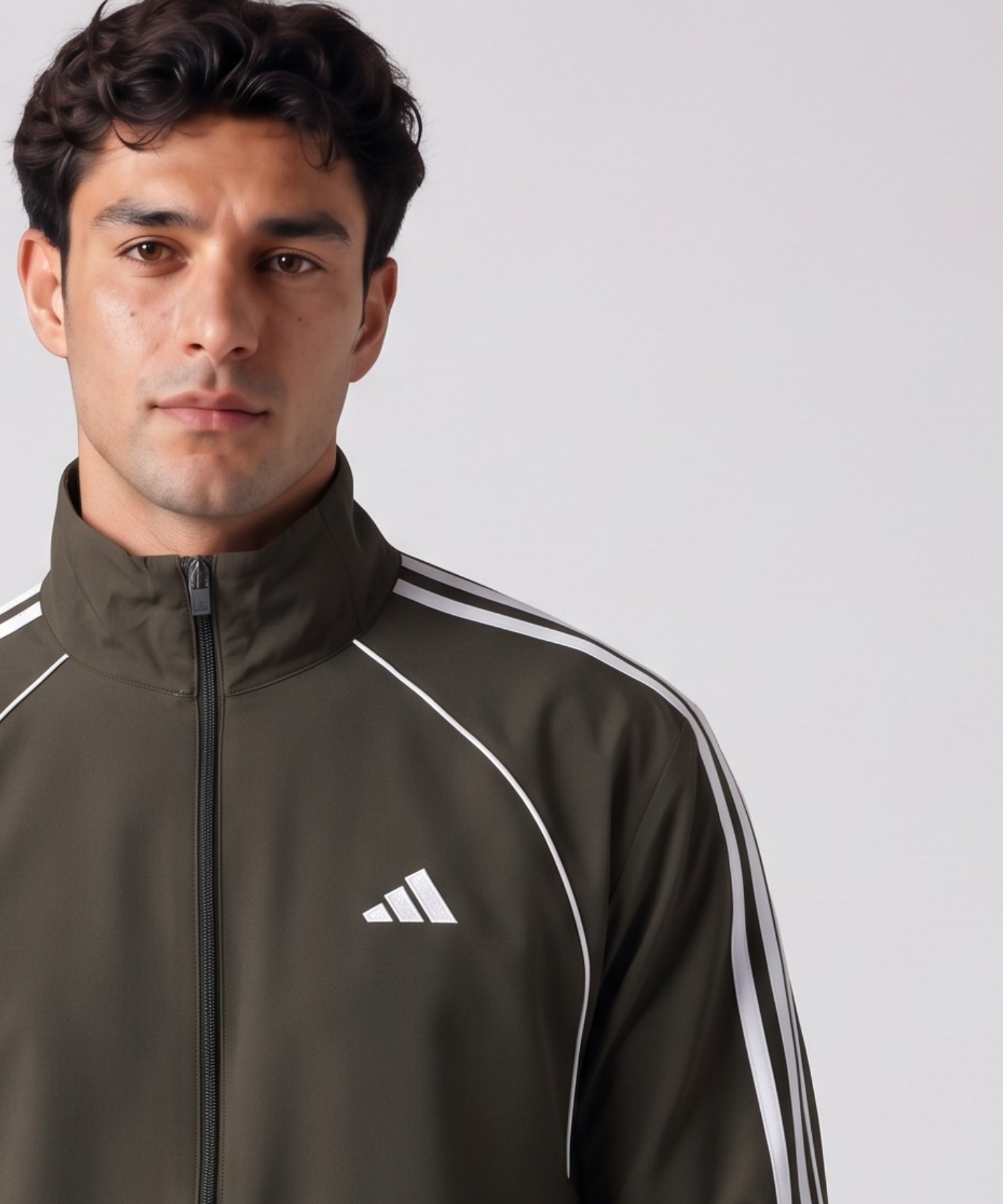 Men's Premium Imported Ns Terry Lycra Jacket with 3 White Strips Design & Piping Detail | Without Inner Lining | 180-190 GSM | Regular Fit — view 2