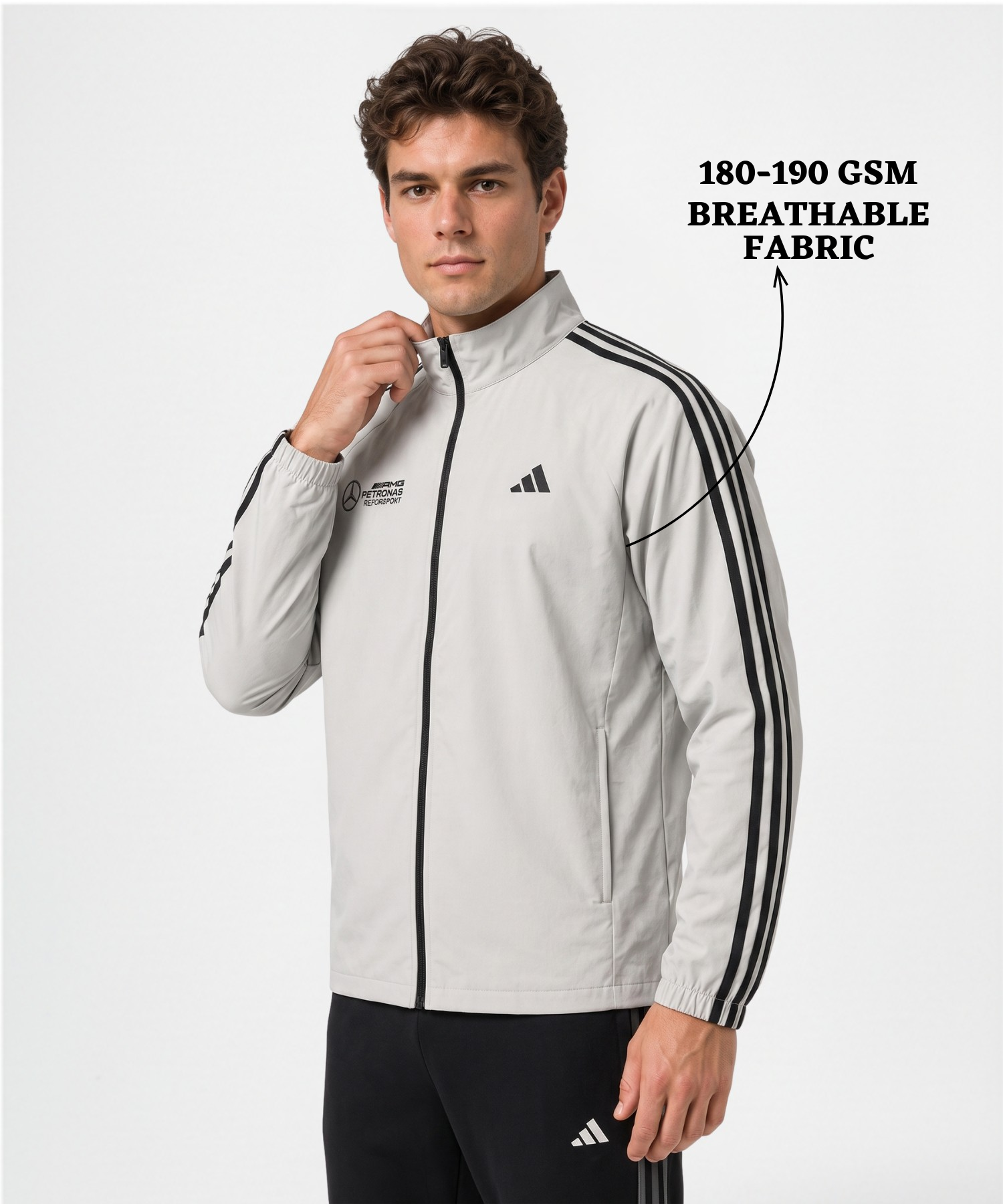 Men's Premium Imported Ns Terry Lycra Sports Jacket with 3Strips Design | Without Inner Lining | 180-190 GSM | Regular Fit — view 3