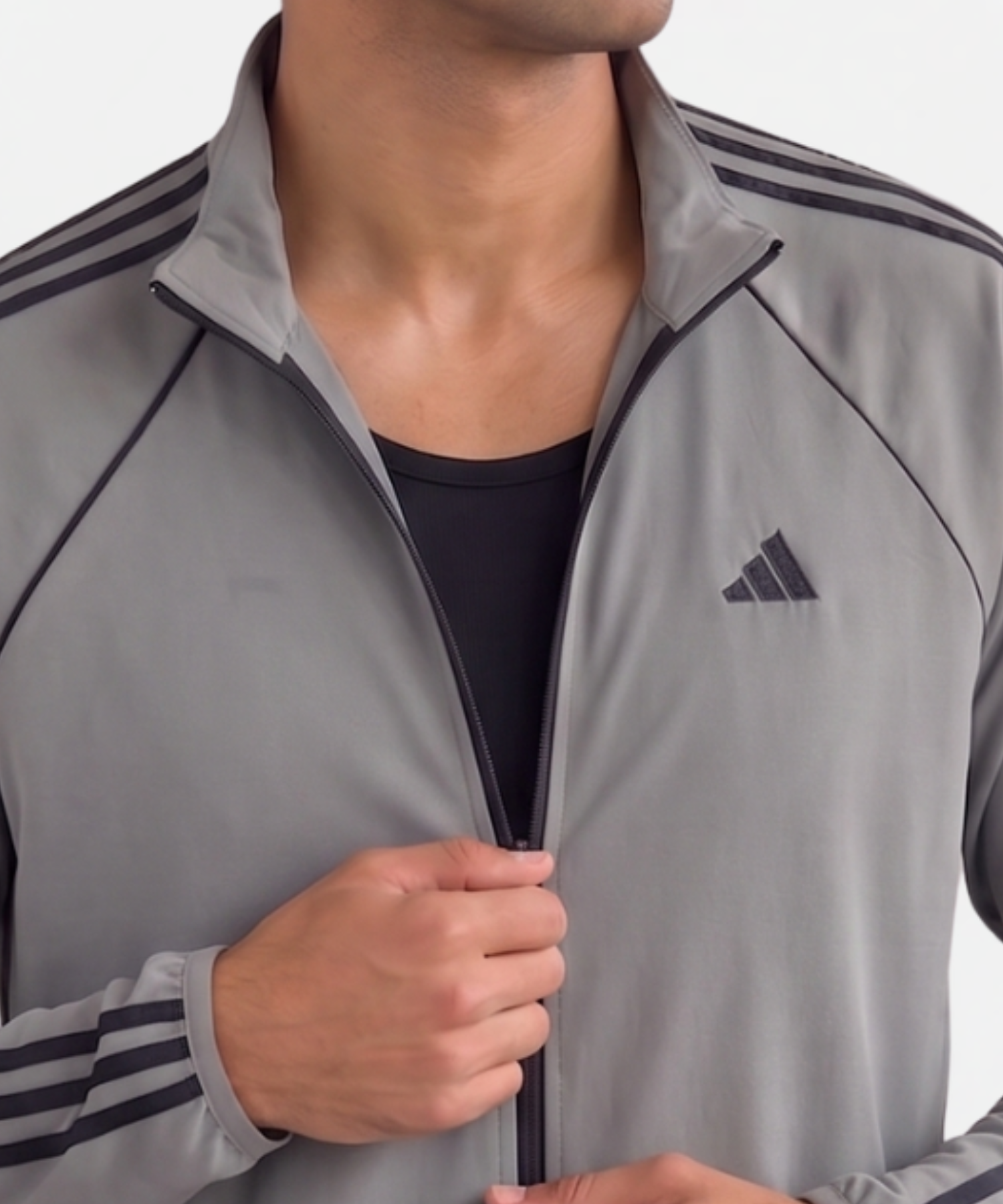 Men's Premium Imported Ns Terry Lycra Jacket with 3 White Strips Design & Piping Detail | Without Inner Lining | 180-190 GSM | Regular Fit — view 4