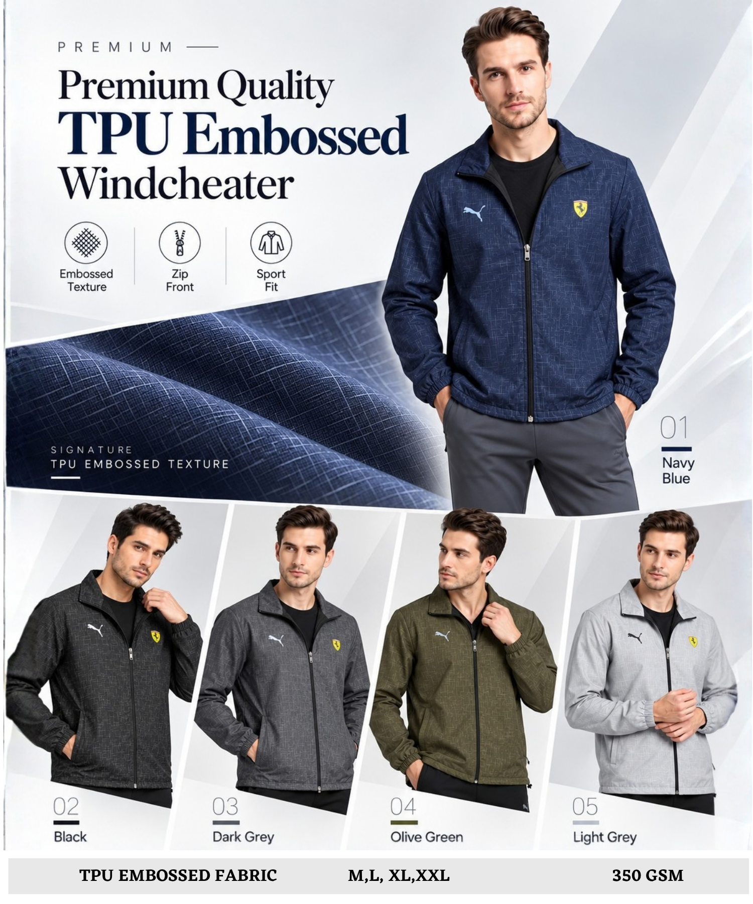 Imported Premium Quality TPU Embossed Windcheater With Inner Lining | Dual Branding Logo | GSM 350 | Regular Fit — view 7