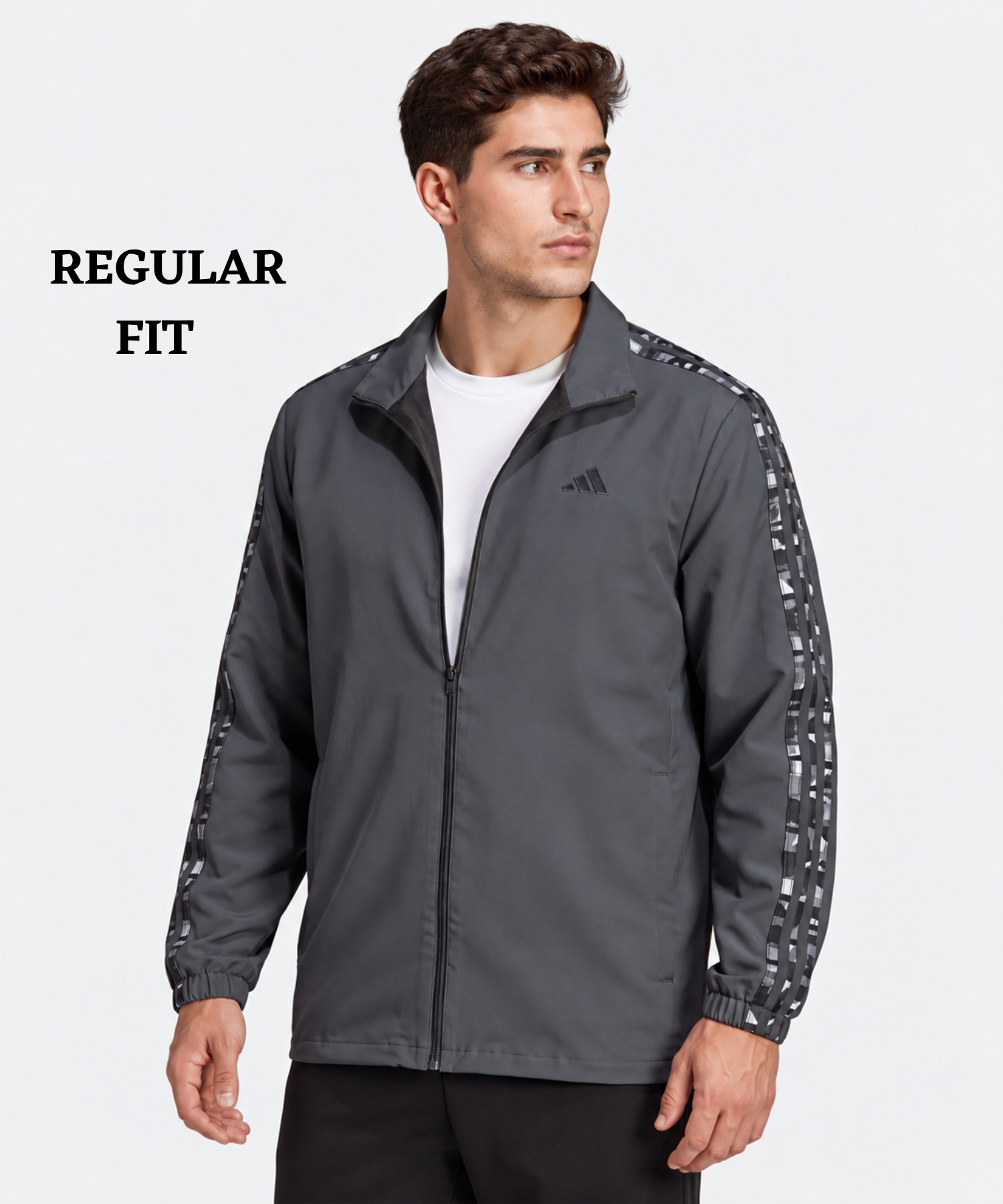 Men's Premium Imported Ns Terry Lycra Sports Jacket with Camouflage Style 3 Strips Design | With Inner Lining | 180-190 GSM | Regular Fit — view 3