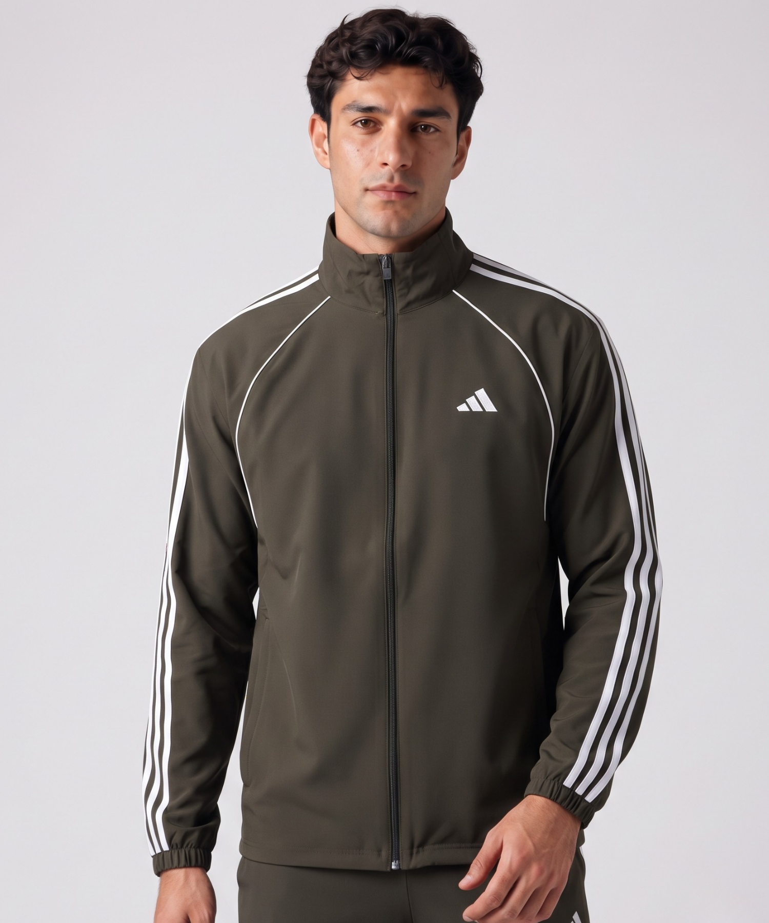 Men's Premium Imported Ns Terry Lycra Jacket with 3 White Strips Design & Piping Detail | Without Inner Lining | 180-190 GSM | Regular Fit — view 10