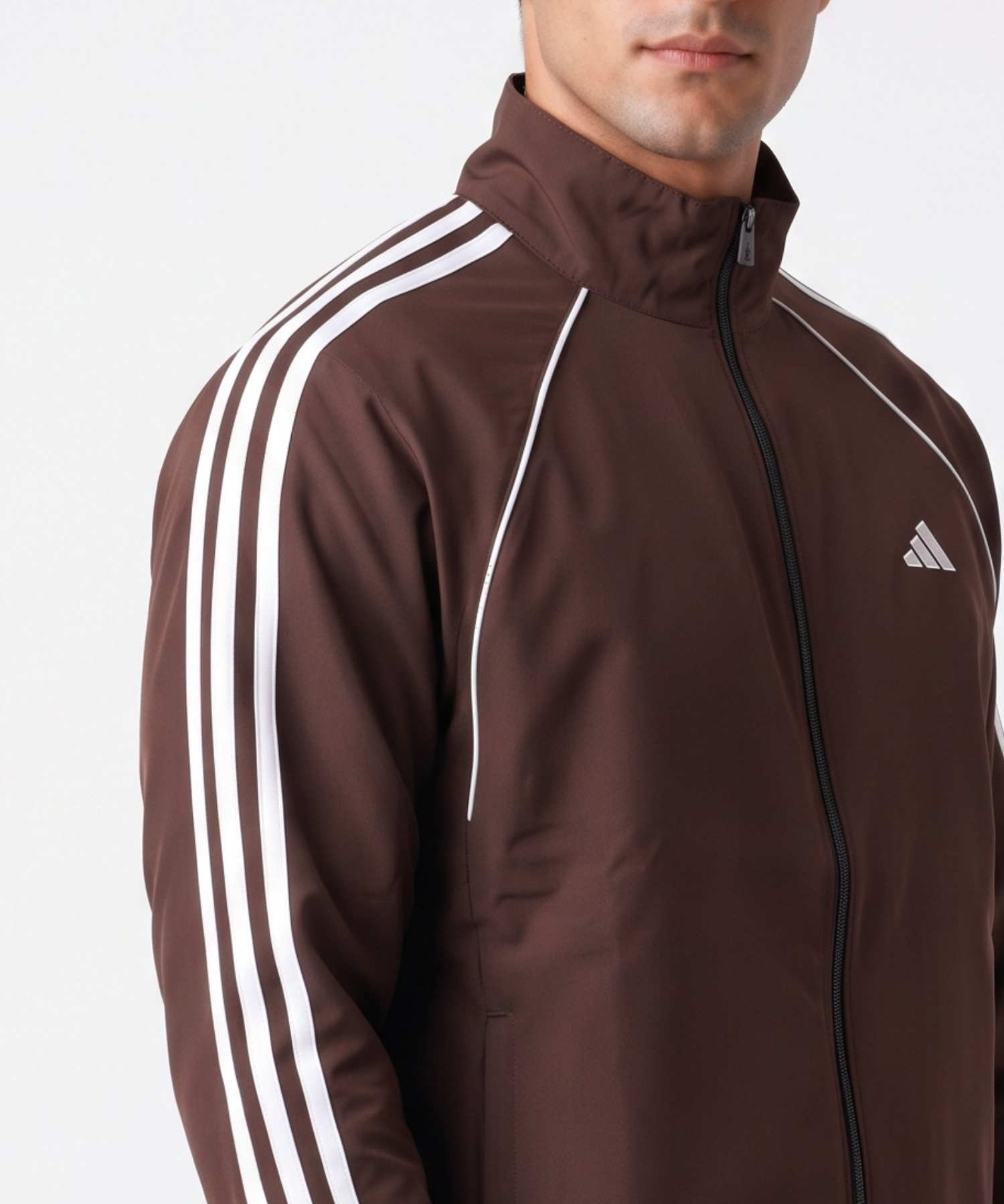 Men's Premium Imported Ns Terry Lycra Jacket with 3 White Strips Design & Piping Detail | Without Inner Lining | 180-190 GSM | Regular Fit — view 3