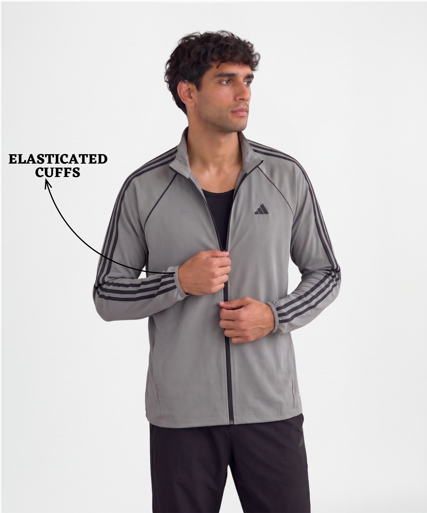 Men's Premium Imported Ns Terry Lycra Jacket with 3 White Strips Design & Piping Detail | Without Inner Lining | 180-190 GSM | Regular Fit — view 7