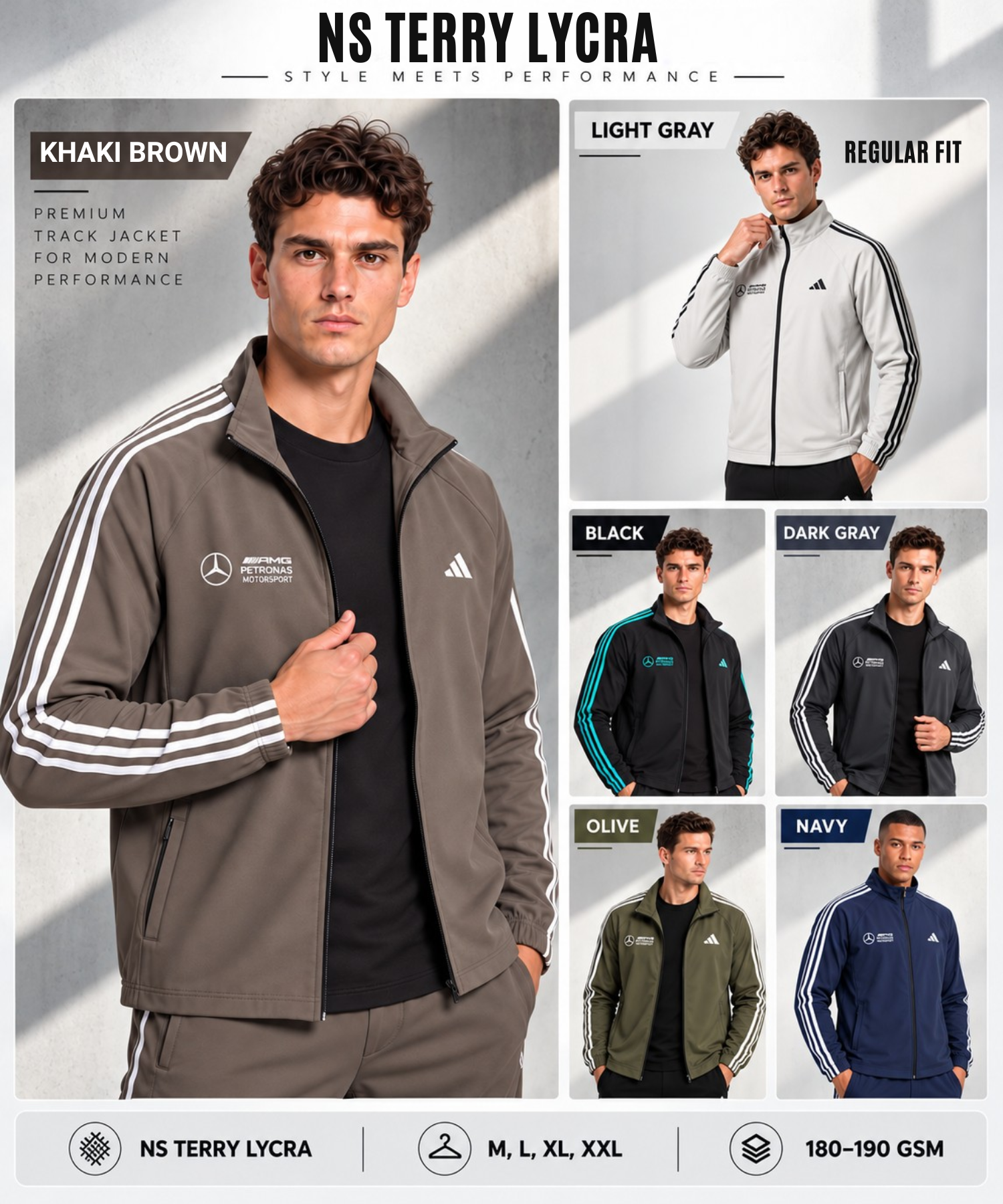 Men's Premium Imported Ns Terry Lycra Sports Jacket with 3Strips Design | Without Inner Lining | 180-190 GSM | Regular Fit — view 9